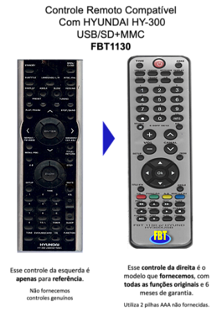 Controle Remoto Compatível Com Hyundai Hy-300 Usb12 FBT1130