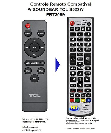 Controle Remoto Compatível TCL SoundBar S522W FBT3099