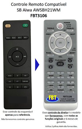 Controle Remoto Compatível Aiwa SoundBar AWSBH21WW FBT3106