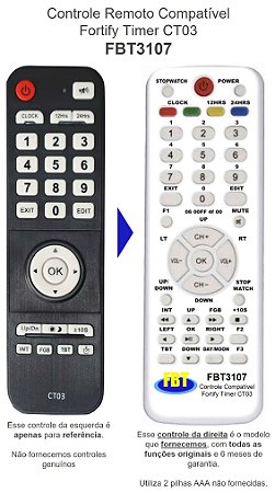 Controle Remoto Compatível Fortify Timer CT03 FBT3107