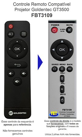 Controle Remoto Compatível Projetor Goldentec GT3500 FBT3109
