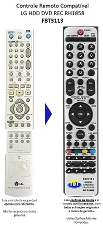 Controle Remoto Compatível HDD DVD Recorder RH1858 FBT3113