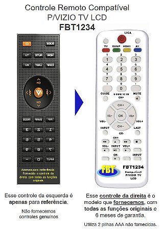 Controle Remoto Compatível Vizio Tv LCD FBT1234