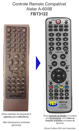Controle Remoto Compatível Aistar A-600B FBT3122