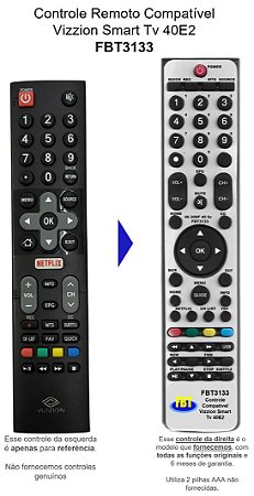 Controle Remoto Compatível Smart Tv Vizzion 40E2 FBT3133