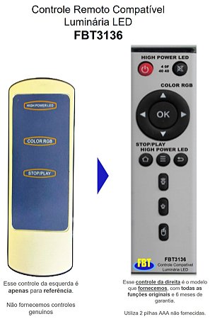 Controle Remoto Compatível Luminária LED FBT3136