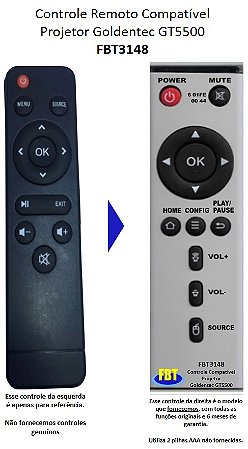 Controle Remoto Compatível Projetor Goldentec GT5500 FBT3148