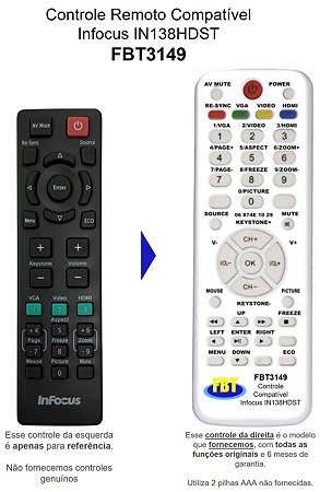 Controle Remoto Compatível Infocus IN138HDST FBT3149