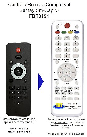 Controle Remoto Compatível Sumay Sm-Cap23 FBT3151