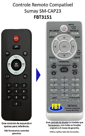 Controle Remoto Compatível Sumay Sm-Cap23 FBT3151