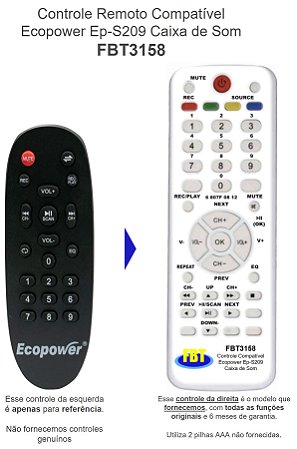 Controle Remoto Compatível Ecopower Ep-S209 Caixa de Som FBT3158