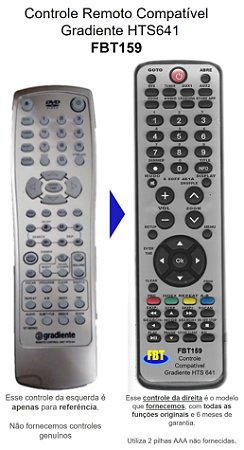 Controle Remoto Compatível Gradiente HTS641 FBT159