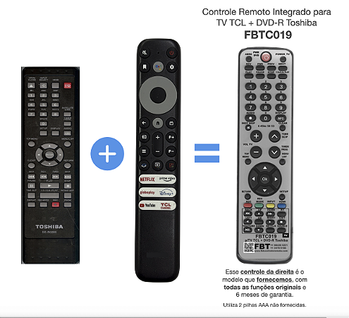 Controle Remoto Integrado para  TV TCL + DVD-R Toshiba  FBTC019