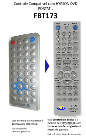 Controle Remoto Compatível Para Hypson Dvd Portatil Fbt173