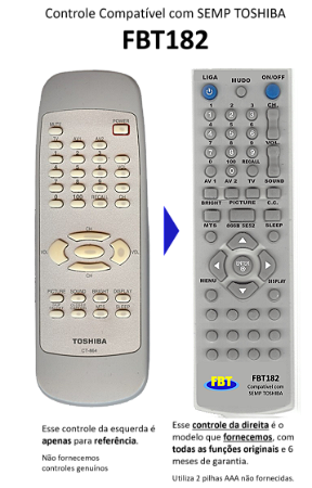 Controle Remoto Compatível Para Semp Toshiba Ct864 Fbt182