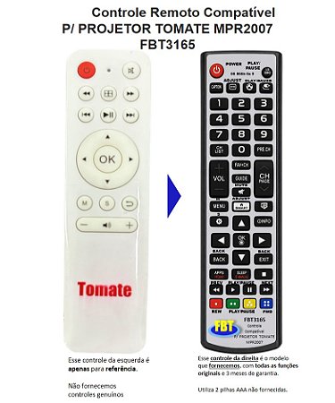 Controle Remoto Compatível Projetor Tomate MPR2007 FBT3165