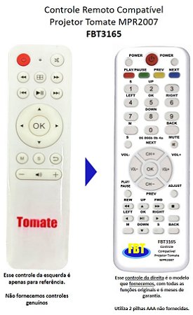 Controle Remoto Compatível Projetor Tomate MPR2007 FBT3165