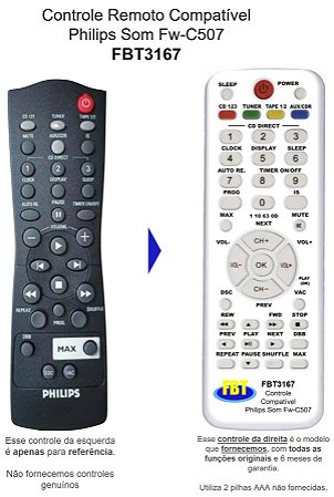 Controle Remoto Compatível Philips Som Fw-C507 FBT3167