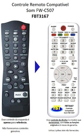 Controle Remoto Compatível Philips Som Fw-C507 FBT3167