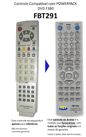 Controle Remoto Compatível Para Powerpack Dvd F380 Fbt291