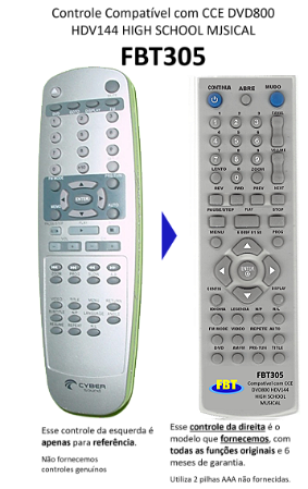 Controle Remoto Compatível Para Cce Dvd800 Hdv144 Hsm Fbt305