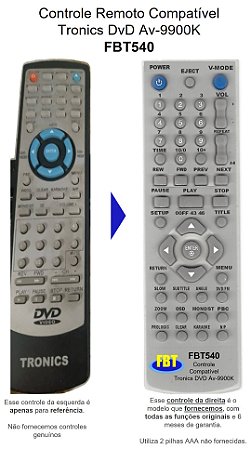 Controle Remoto Compatível Tronics DvD Av-9900K FBT540