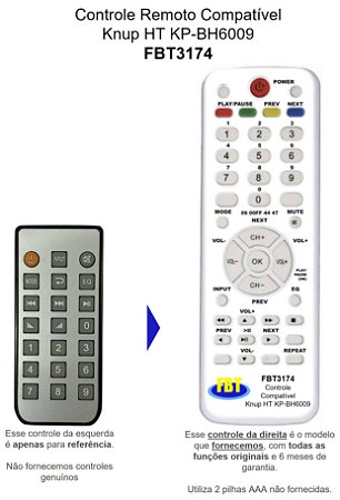 Controle Remoto Compatível Knup HT KP-BH6009 FBT3174
