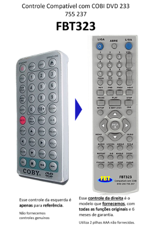 Controle Remoto Compatível Para Cobi Dvd 233 755 237 Fbt323