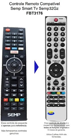 Controle Remoto Compatível Semp Tv SMP32GZ FBT3176