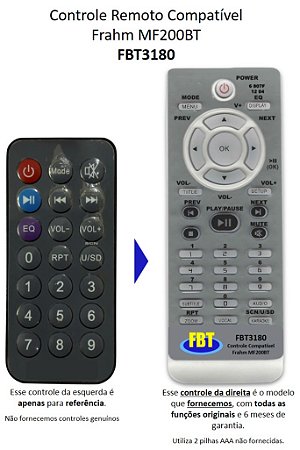 Controle Remoto Compatível Frahm Caixa Amp MF200BT(V2) FBT3180