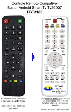 Controle Remoto Compatível Buster Android Smart Tv Tv29D07 FBT3185