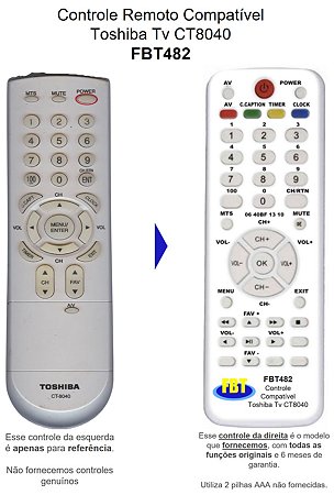 Controle Remoto Compatível Toshiba Tv CT8040 FBT482