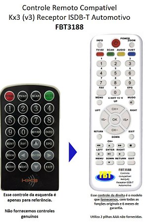 Controle Remoto Compatível KX3 (V3) Receptor ISDB-T Automotivo FBT3188