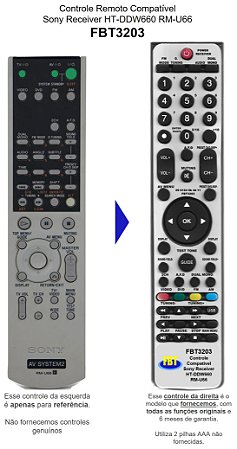 Controle Remoto Compatível Sony Receiver HT-DDW660 RM-U66 FBT3203