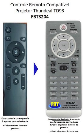 Controle Remoto Compatível Thundeal Projetor TD93 FBT3204