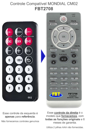 Controle Remoto Compatível Mondial Cm02 Fbt2708