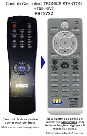 Controle Compatível TRONICS STANTON HT5508WT FBT2722