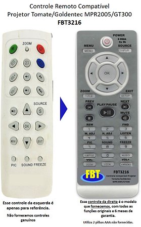 Controle Remoto Compatível Tomate Projetor MPR2005 FBT3216