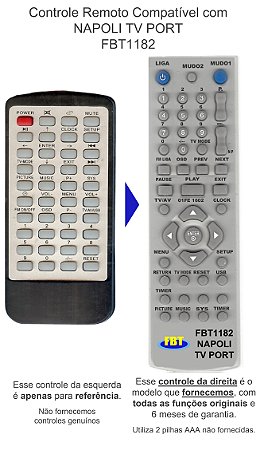 Controle Remoto Compatível com NAPOLI TV PORT FBT1182