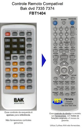 Controle Remoto Compatível Bak dvd 7335 7374 FBT1404