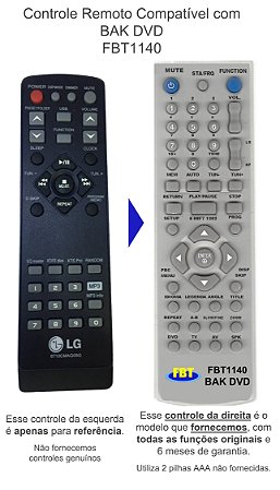 Controle Remoto Compatível com BAK DVD FBT1140