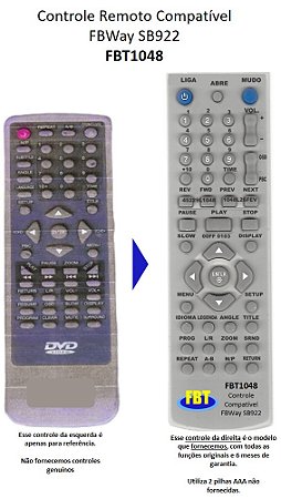 Controle Remoto Compatível com FBWAY SB 922 FBT1048
