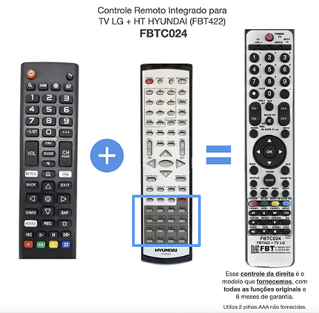 Controle Remoto Integrado para TV LG + HT HYUNDAI (FBT422) FBTC024