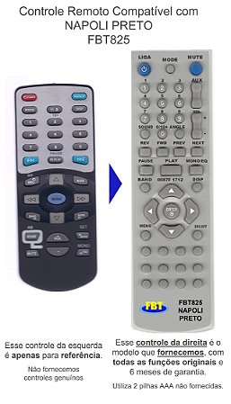 Controle Remoto Compatível com NAPOLI PRETO FBT825