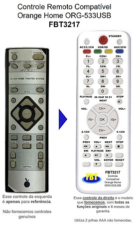 Controle Remoto Compatível Orange Home ORG-533USB FBT3217