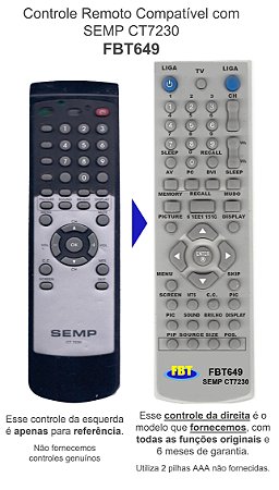 Controle Remoto Compatível com SEMP CT7230 FBT649