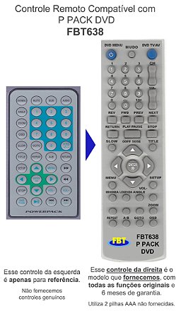 Controle Remoto Compatível com  P PACK DVD FBT638
