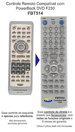 Controle Remoto Compatível com PowerBack DVD F230 FBT514