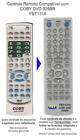 Controle Remoto Compatível com COBY DVD 925BR  FBT1314