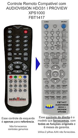 Controle Remoto Compatível com AUDIOVISION HDO31 I PROVIEW XPS1000 FBT1417